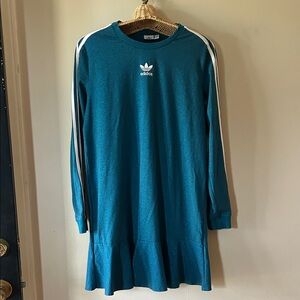 ✨Adidas Teal glittery Dress with White Stripes size medium